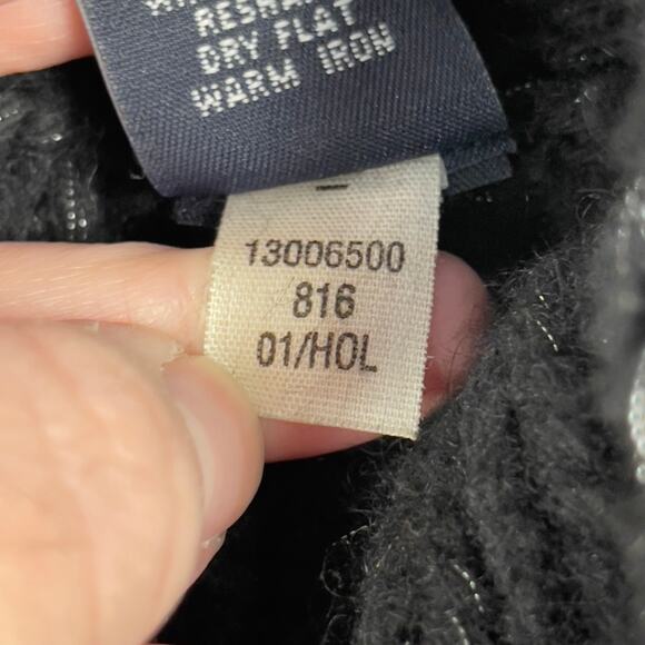 VTG Y2K Gap Lambswool Angora Chunky Knit Black Silver Turtleneck Sweater Medium - Picture 9 of 12